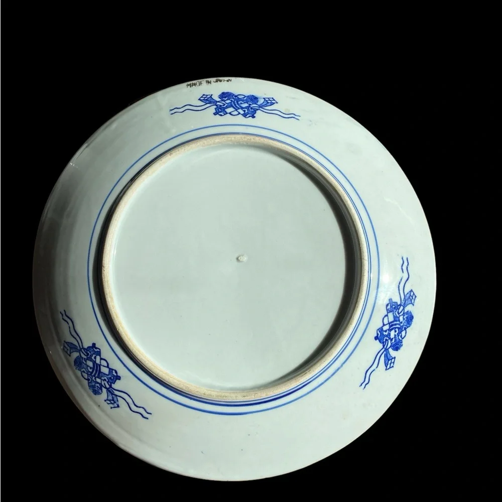 Vintage Japanese Blue & White Porcelain Serving Platter 12.25” Landscape Plate
